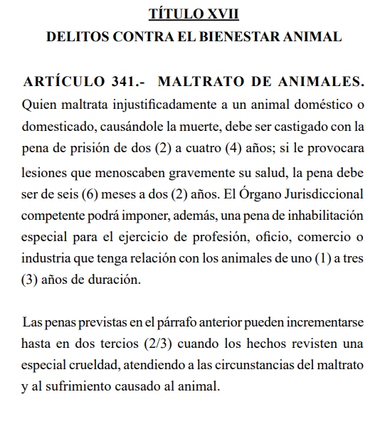 Código Penal de Honduras sobre el maltrato animal