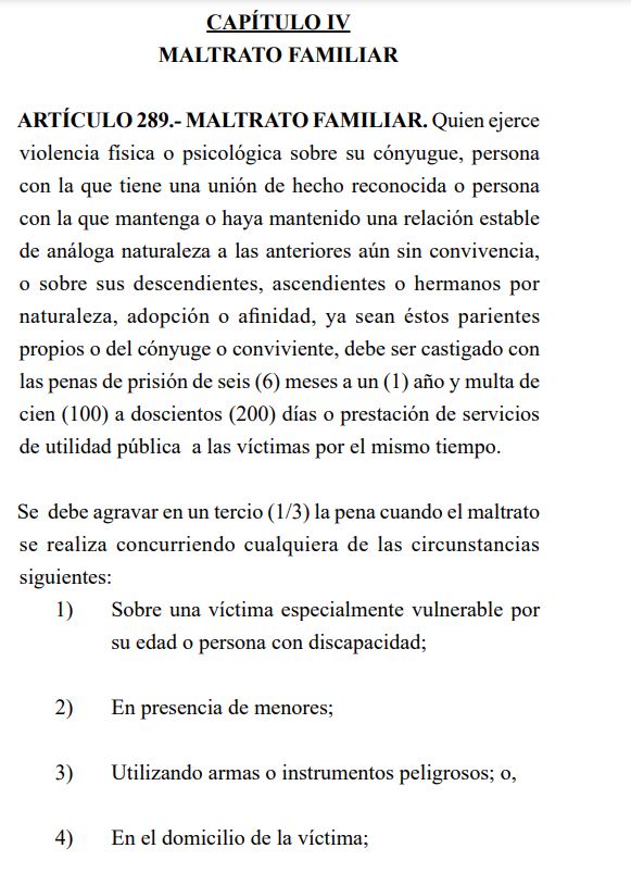 Captura del Código Penal en su artículo 289