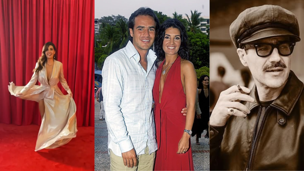 actores exesposos de rojo y blanco en la playa