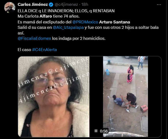 Captura de pantalla en dónde sale fotos de Carlota Alfaro famosa por un video en donde le disparó a dos personas 