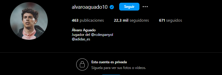 Captura de pantalla que muestra que la cuenta del jugador español Álvaro Aguado se encuentra privada.