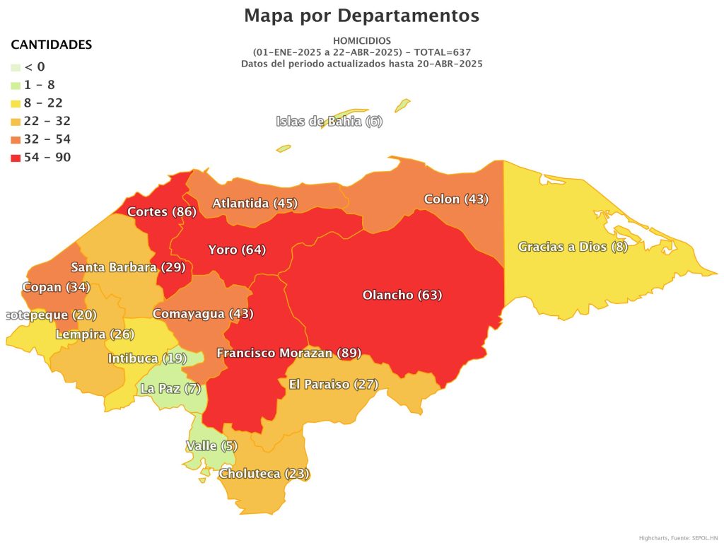 Mapa de homicidios en Honduras