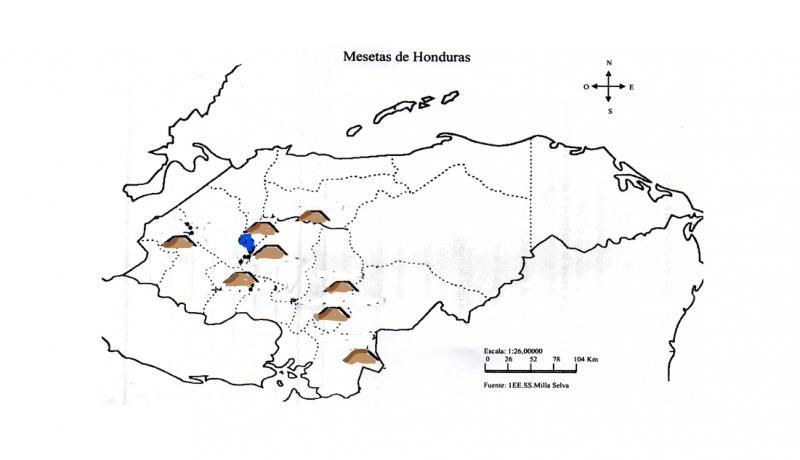 mapa de las mesetas de Honduras