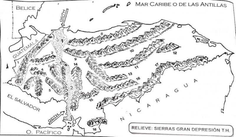 mapa de las sierras de Honduras