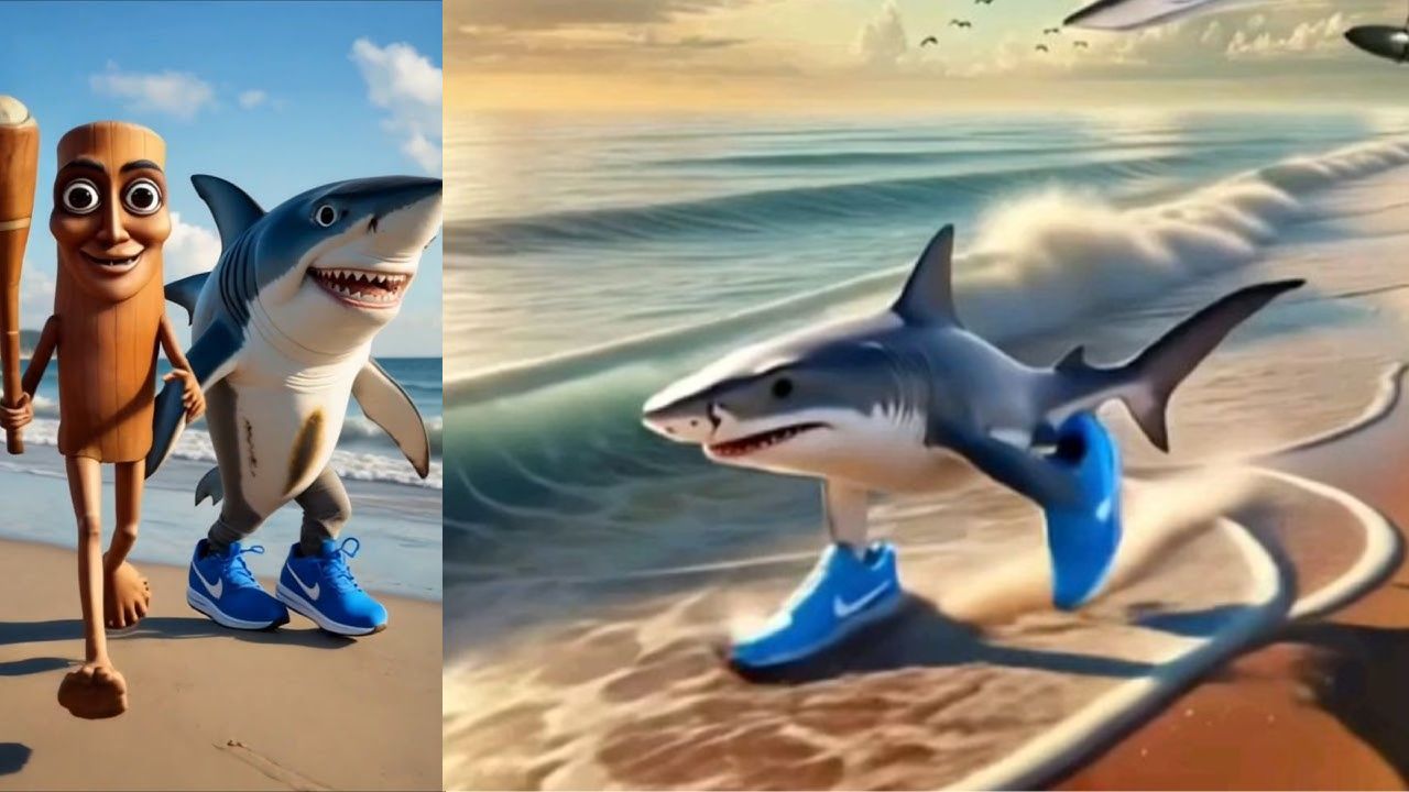 un tiburón con tenis azules nike