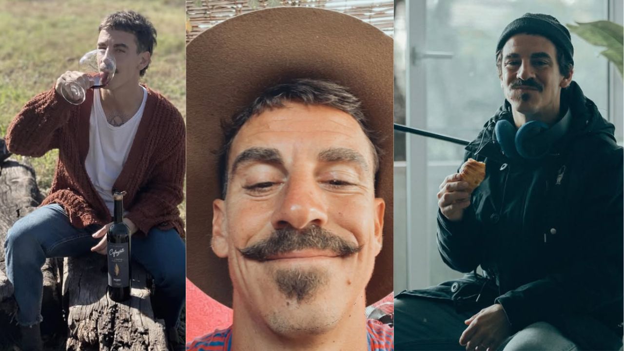 Sebastián Graviotto, tomando vino en un pasto