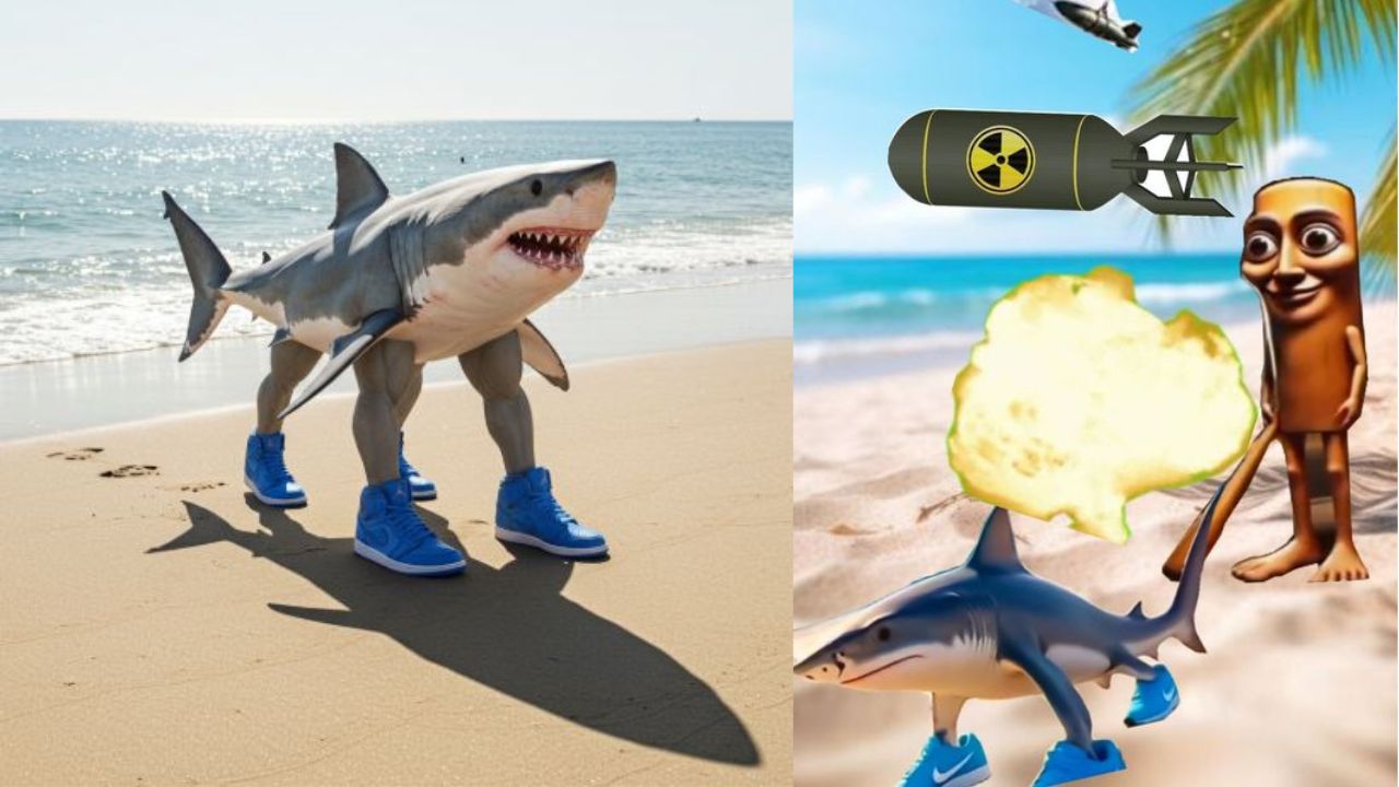 un tiburón con tenis azules nike