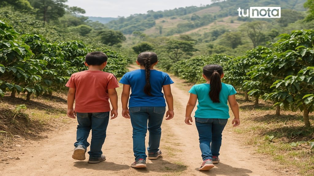 Honduras avanza en la lucha contra el trabajo infantil en las fincas de café. Foto creada con IA.