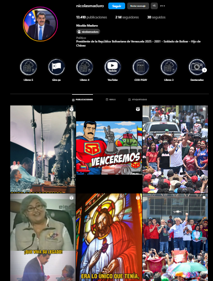 Captura de pantalla que muestra las últimas publicaciones de Nicolás Maduro en redes sociales.