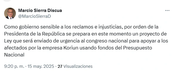 Publicación de Marcio Sierra en su cuenta de X. Foto: captura de pantalla. 