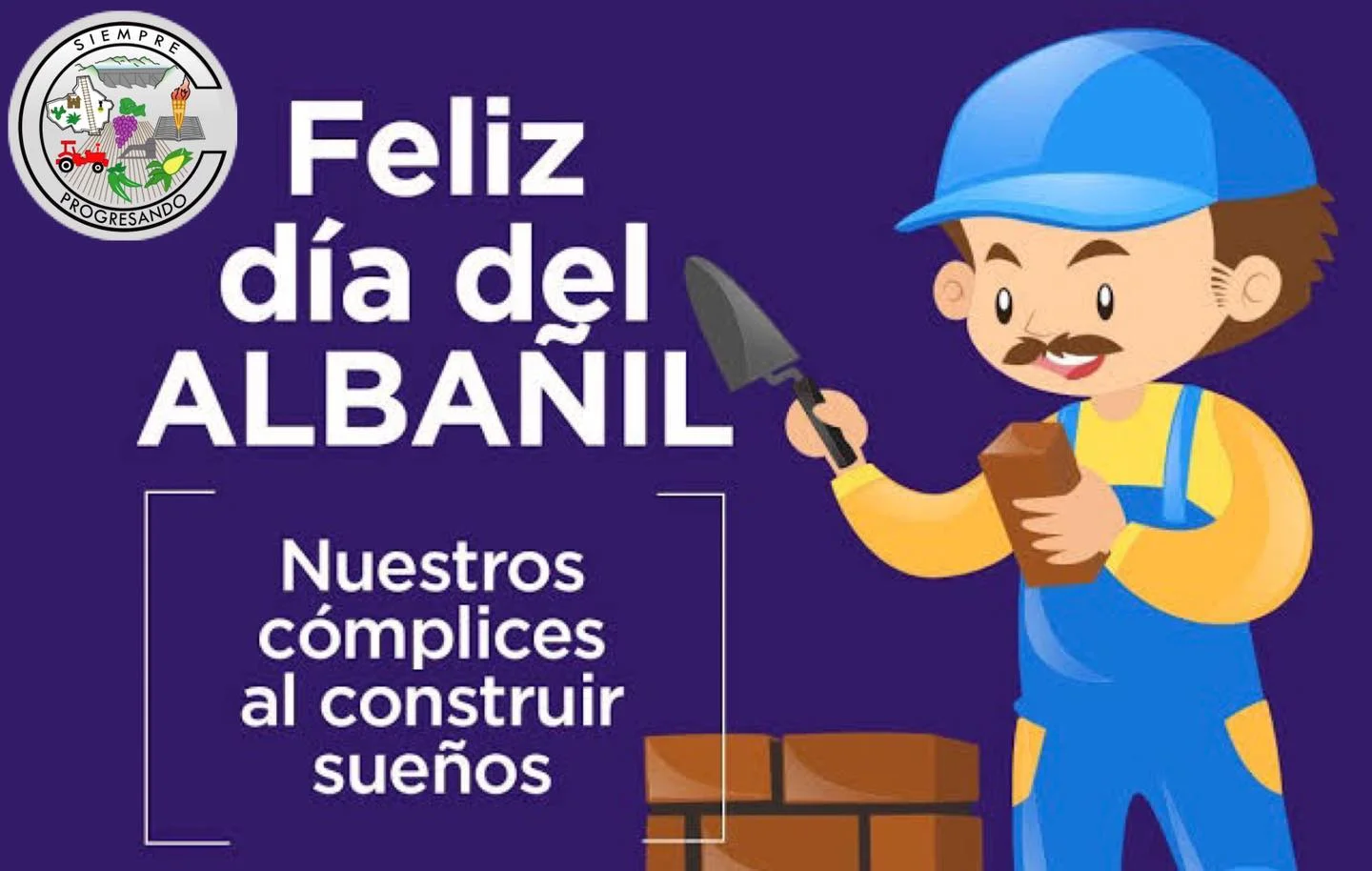 El dibujo de un albañil animado en un fondo morado