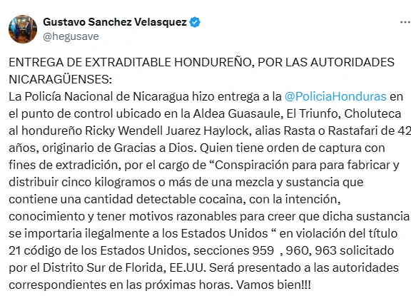 El secretario de Seguridad, Gustavo Sánchez, fue el encargado de compartir la noticia de la captura de Juárez Haylock. Foto: captura de pantalla