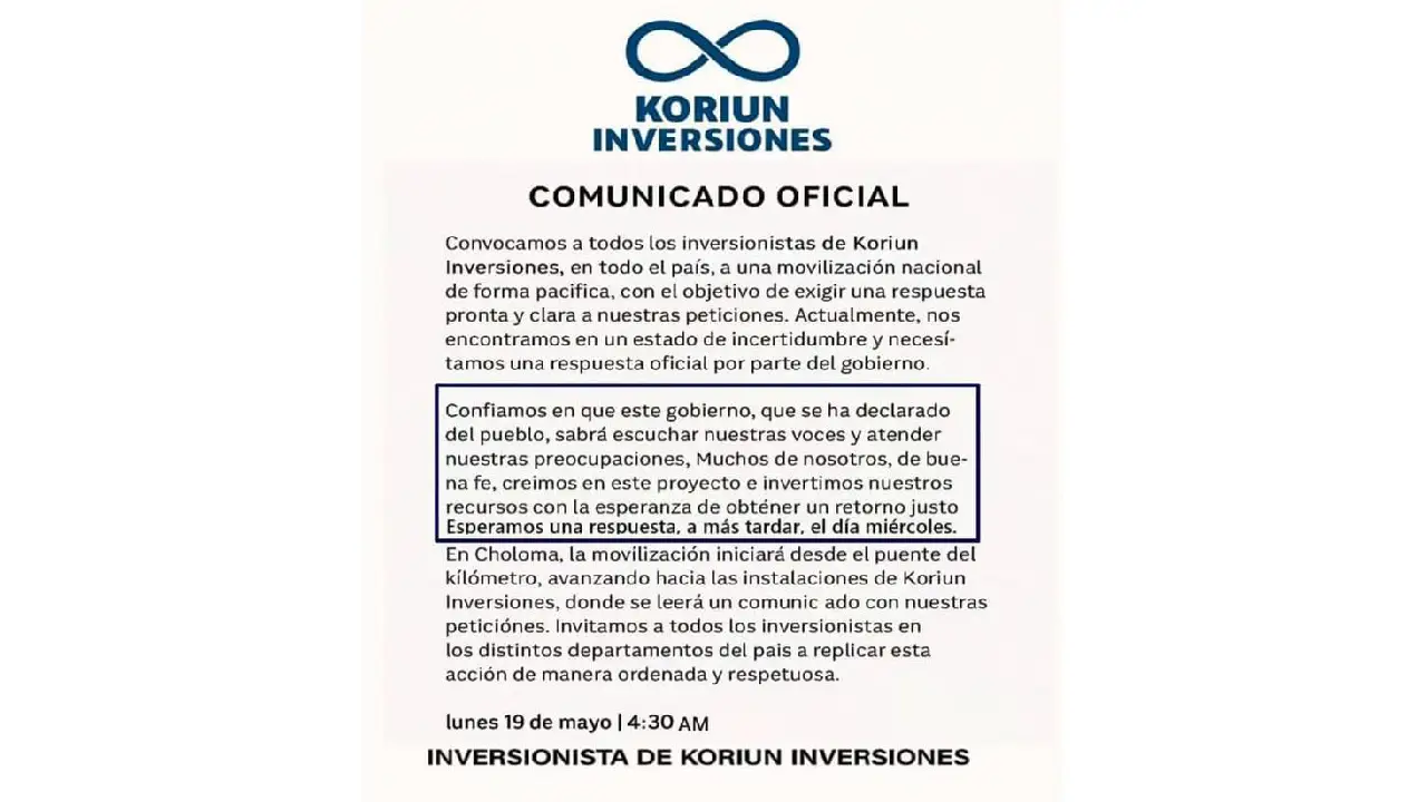 Comunicado Koriun Inversiones