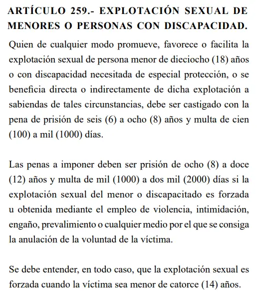 Código Penal sobre la explotación sexual