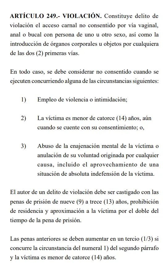 Código Penal sobre la violación