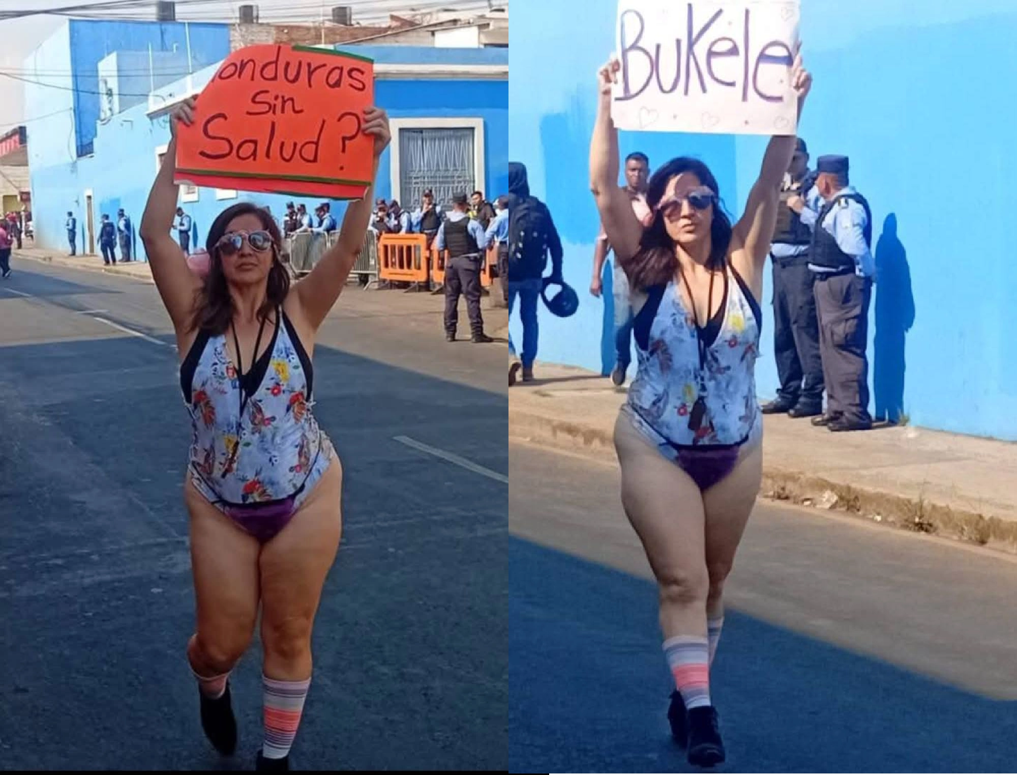 Fotos de la hondureña que protestó en traje de baño este Día del Trabajador
