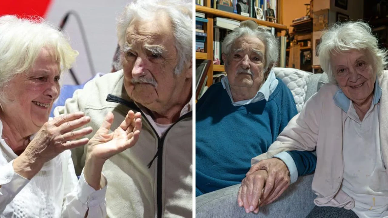Collage de fotos de José 'Pepe' Mujica con Lucía Topolansky, su exesposa 