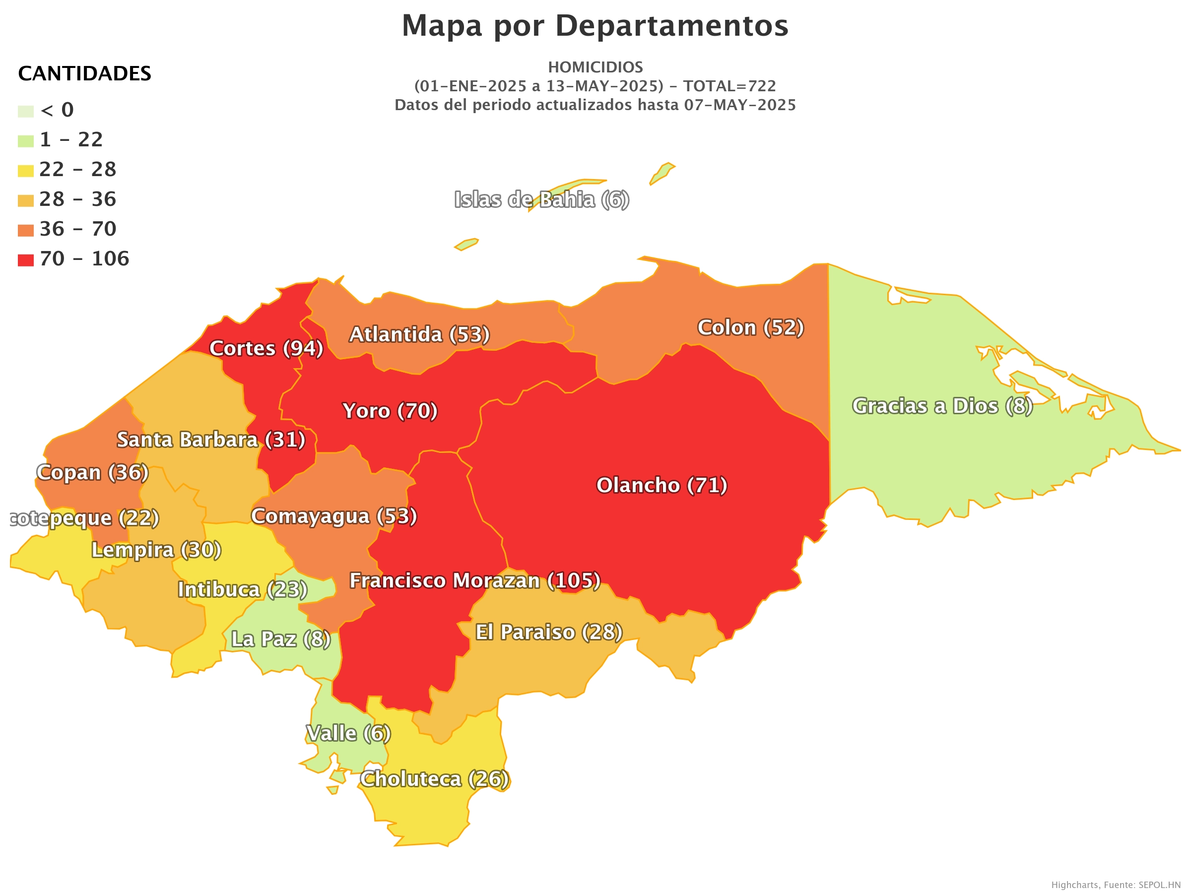Mapa de homicidios en Honduras 