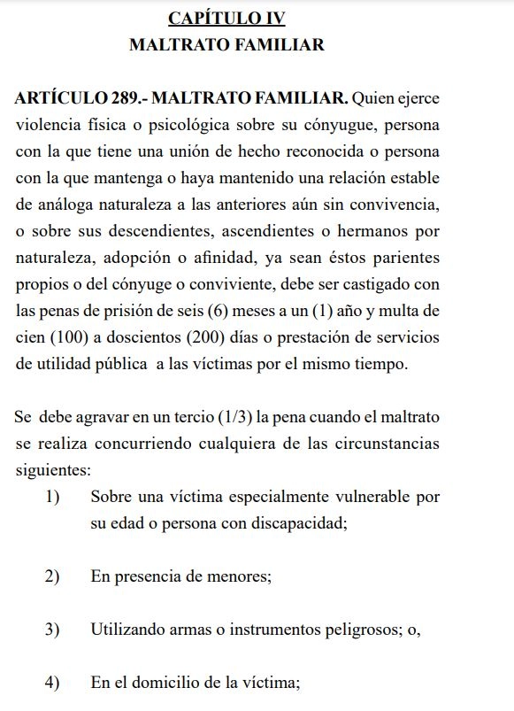 Código Penal sobre el maltrato familiar