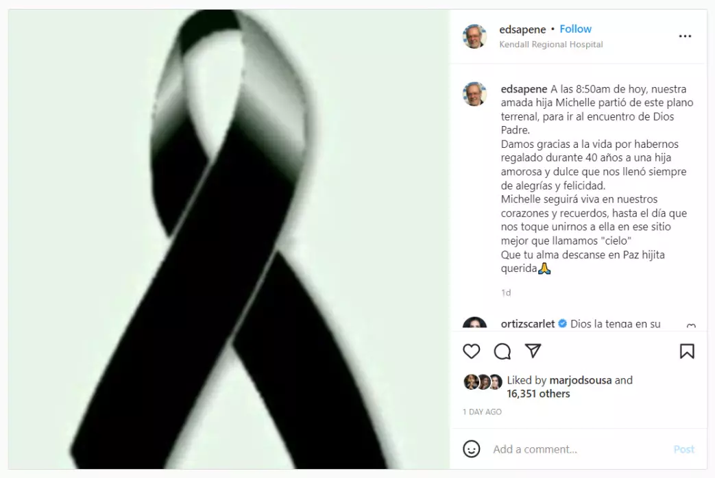 Mensaje de Eduardo Sapene tras la muerte de su hija