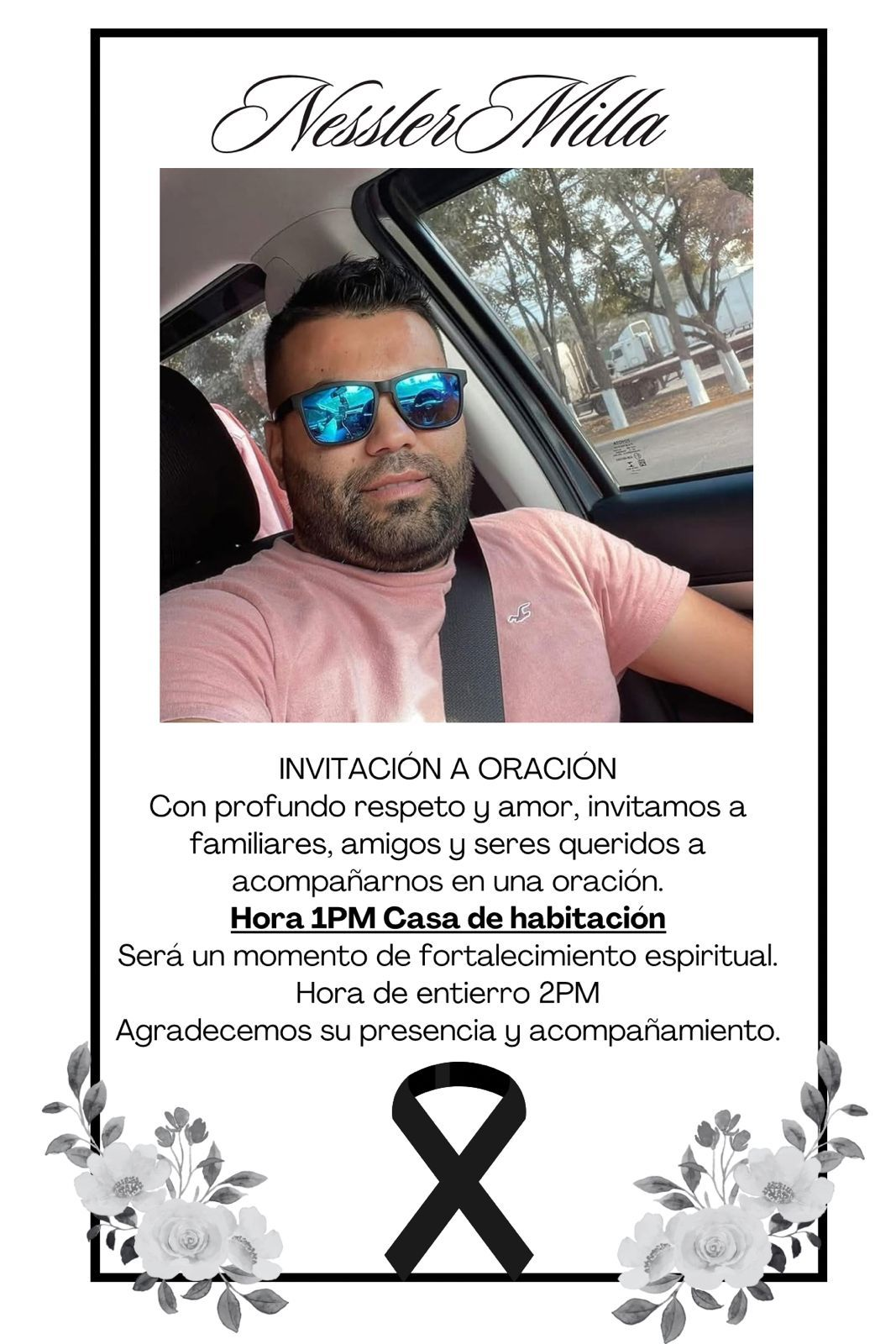Invitación al rezo de Nessler Milla, asesinado en Lempira