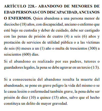 Código Penal de Honduras sobre abandono de menores