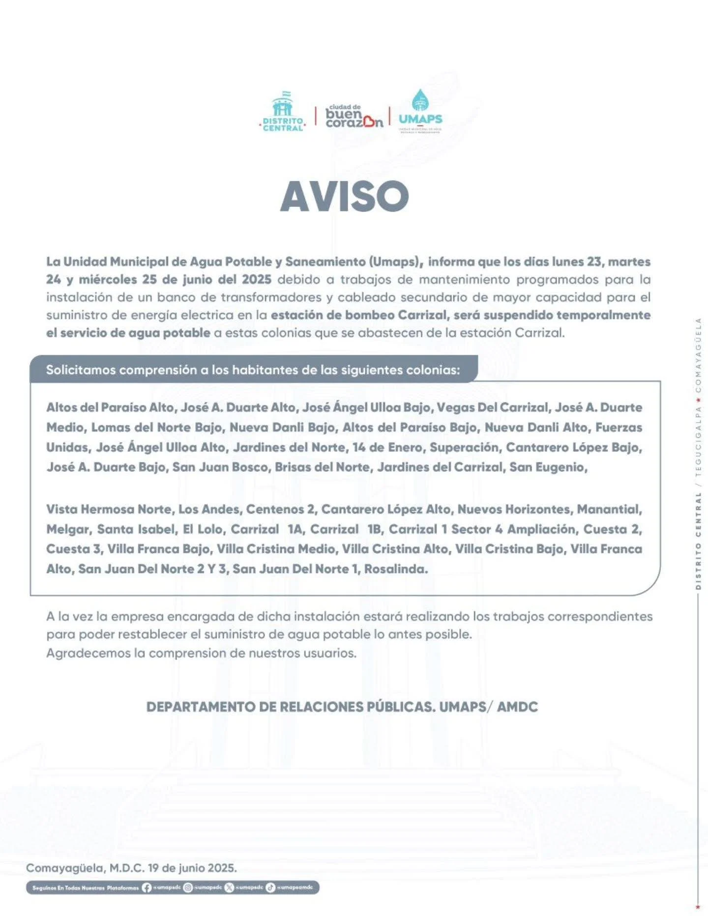 aviso de Umaps