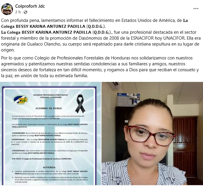 Comunicado por muerte de olanchano en Estados Unidos