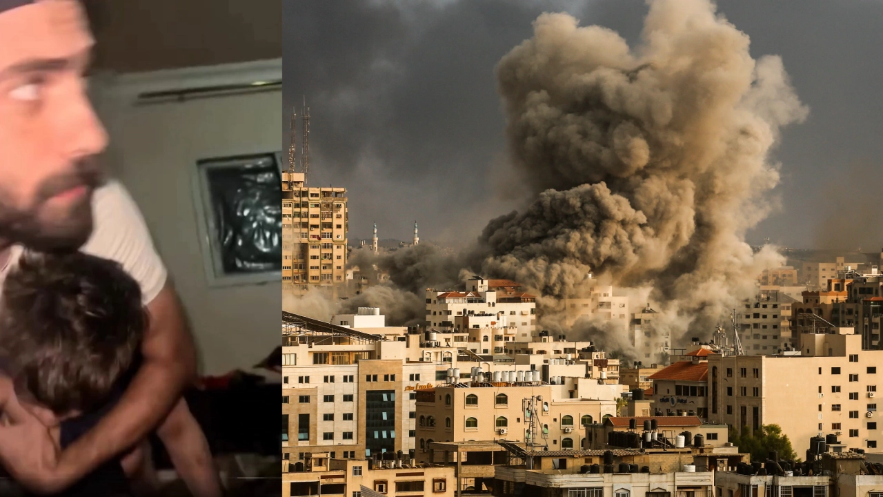 VIDEO: Hombre calma a su hijo asustado por las explosiones en Gaza Imagen de VIDEO: Hombre calma a su hijo asustado por las explosiones en Gaza