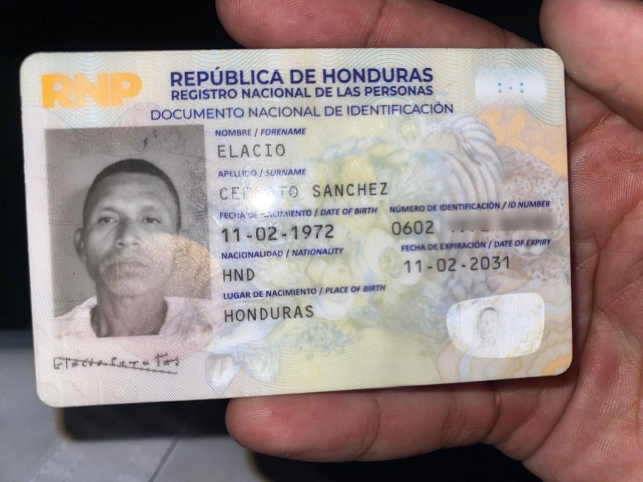 DNI del hondureño que fue asesinado por negarse a robo en Choluteca