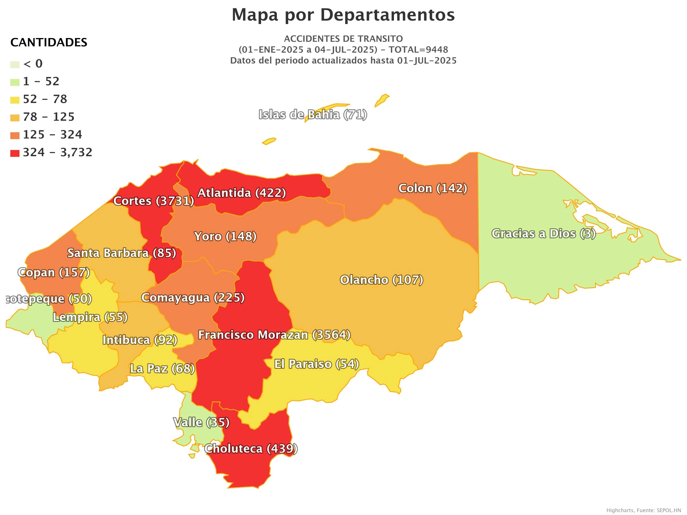 Mapa de accidentes de tránsito en Honduras