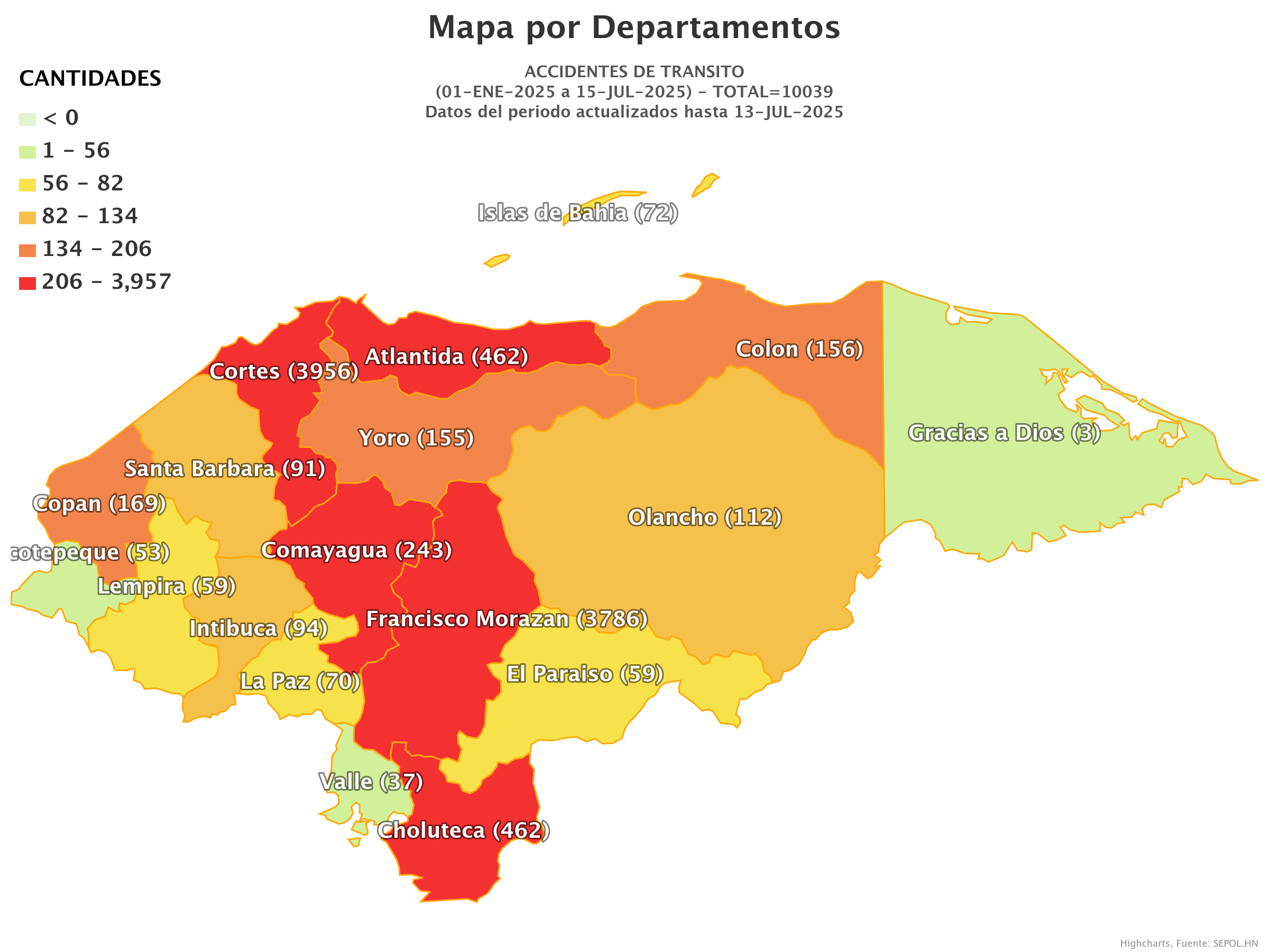 Mapa de accidentes de tránsito en Honduras