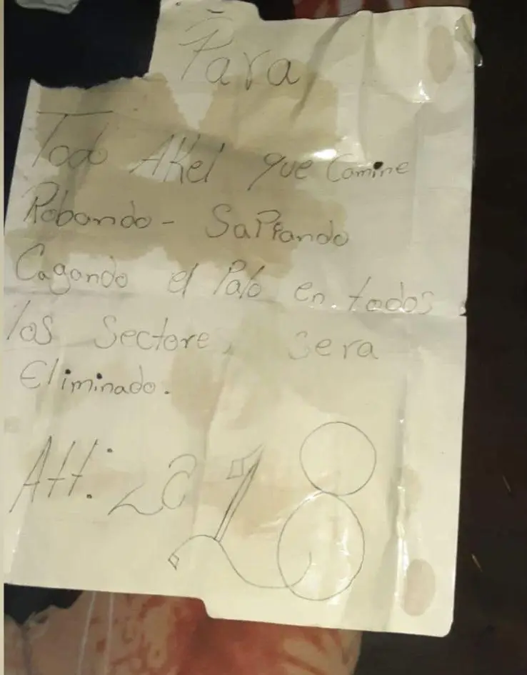 Mensaje dejado a pareja asesinada en La Ceiba 