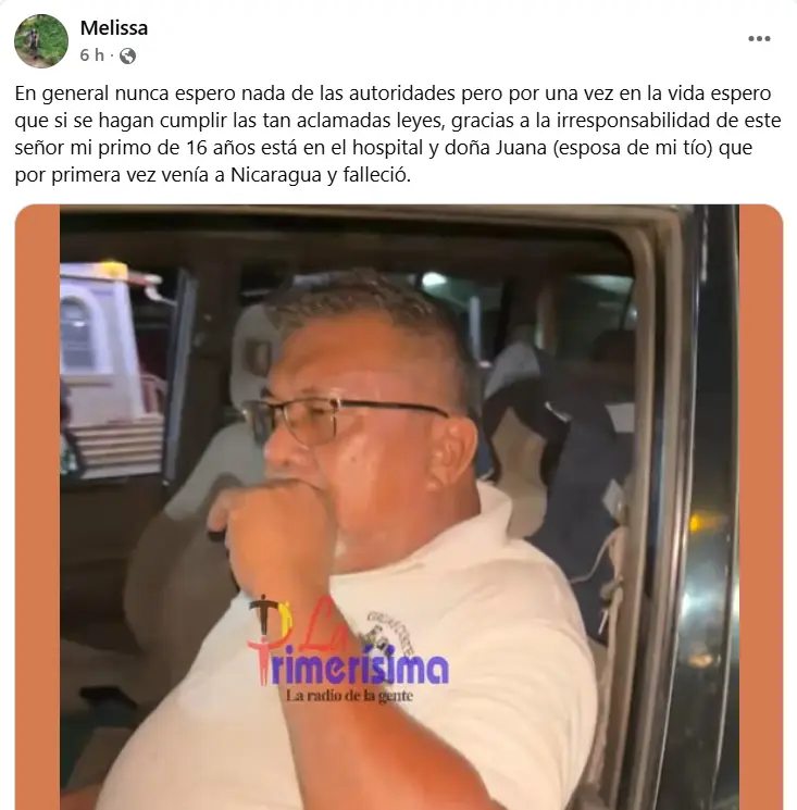 mensaje de un familiar de la hondureña que murió tras ser atropellada saliendo de culto en Nicaragua