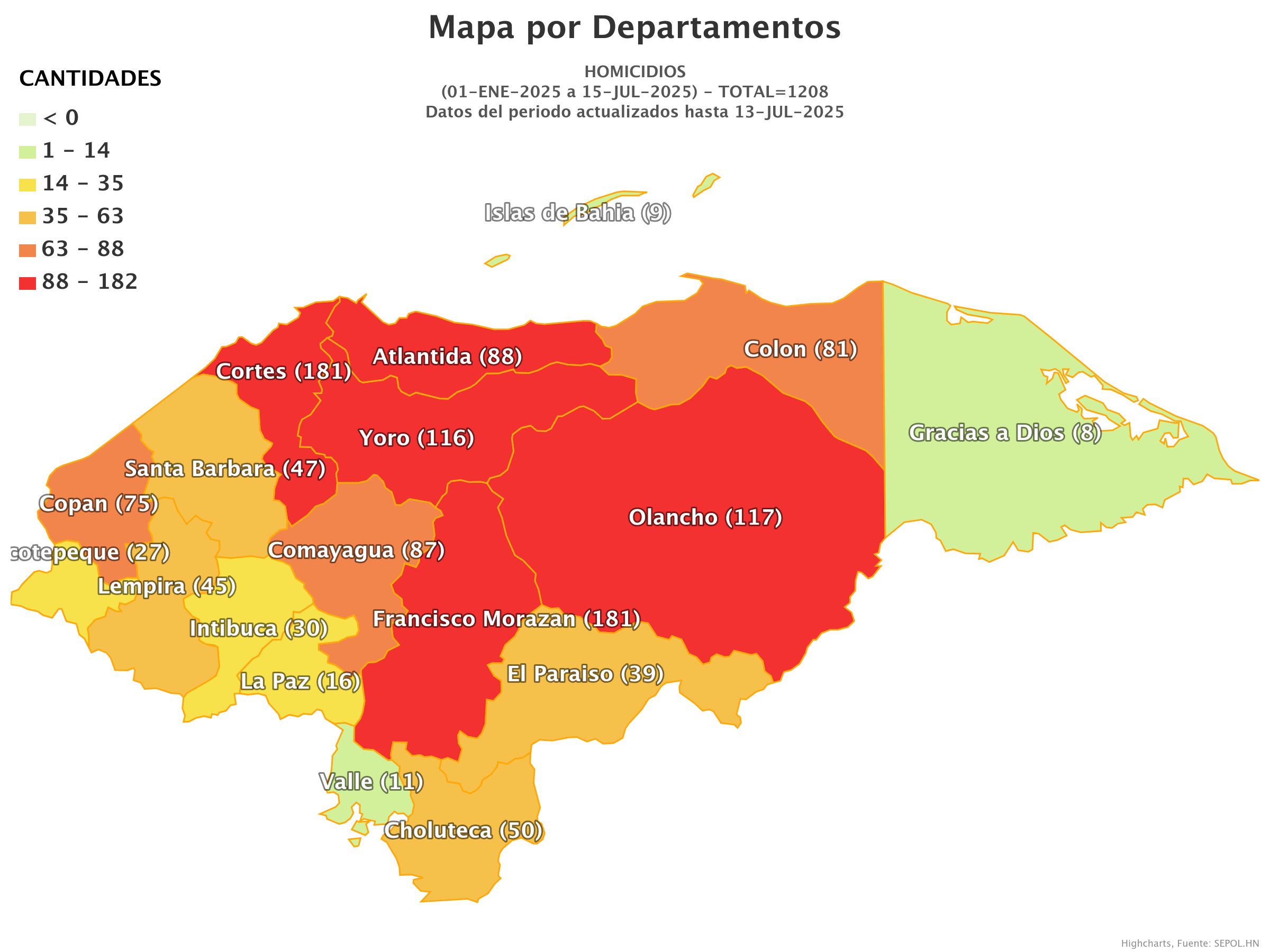 Mapa de homicidios en Honduras