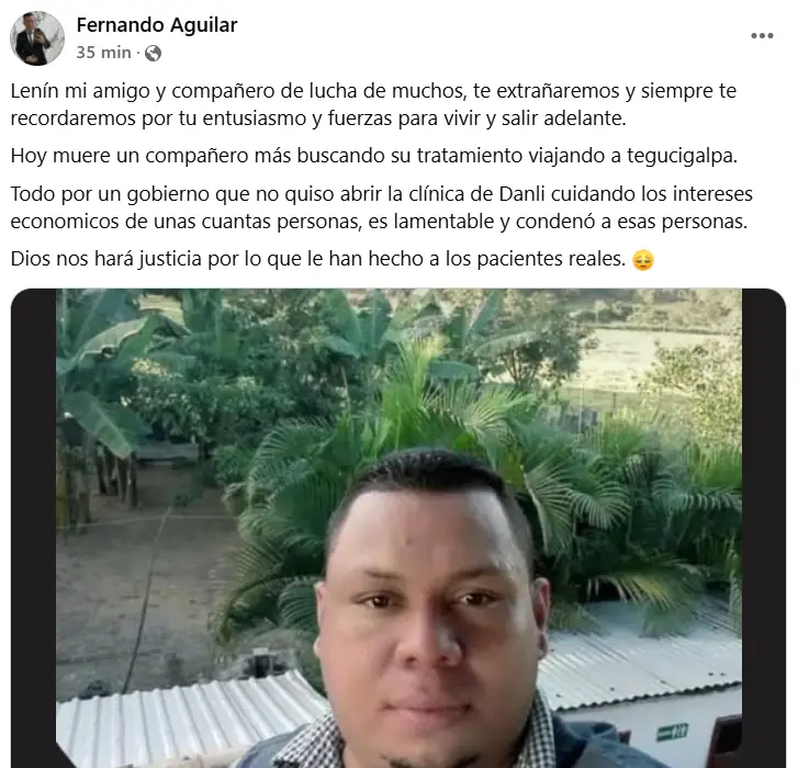 mensaje de amigo de paciente renal hondureño que murió en accidente de tránsito