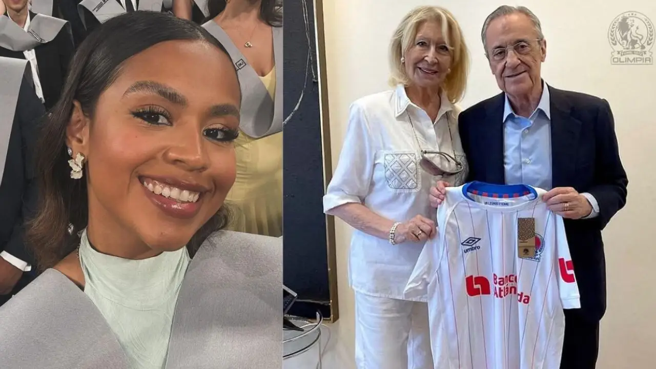 Hondureña sorprende a Florentino Pérez con la camiseta del Olimpia Imagen de Hondureña sorprende a Florentino Pérez con la camiseta del Olimpia