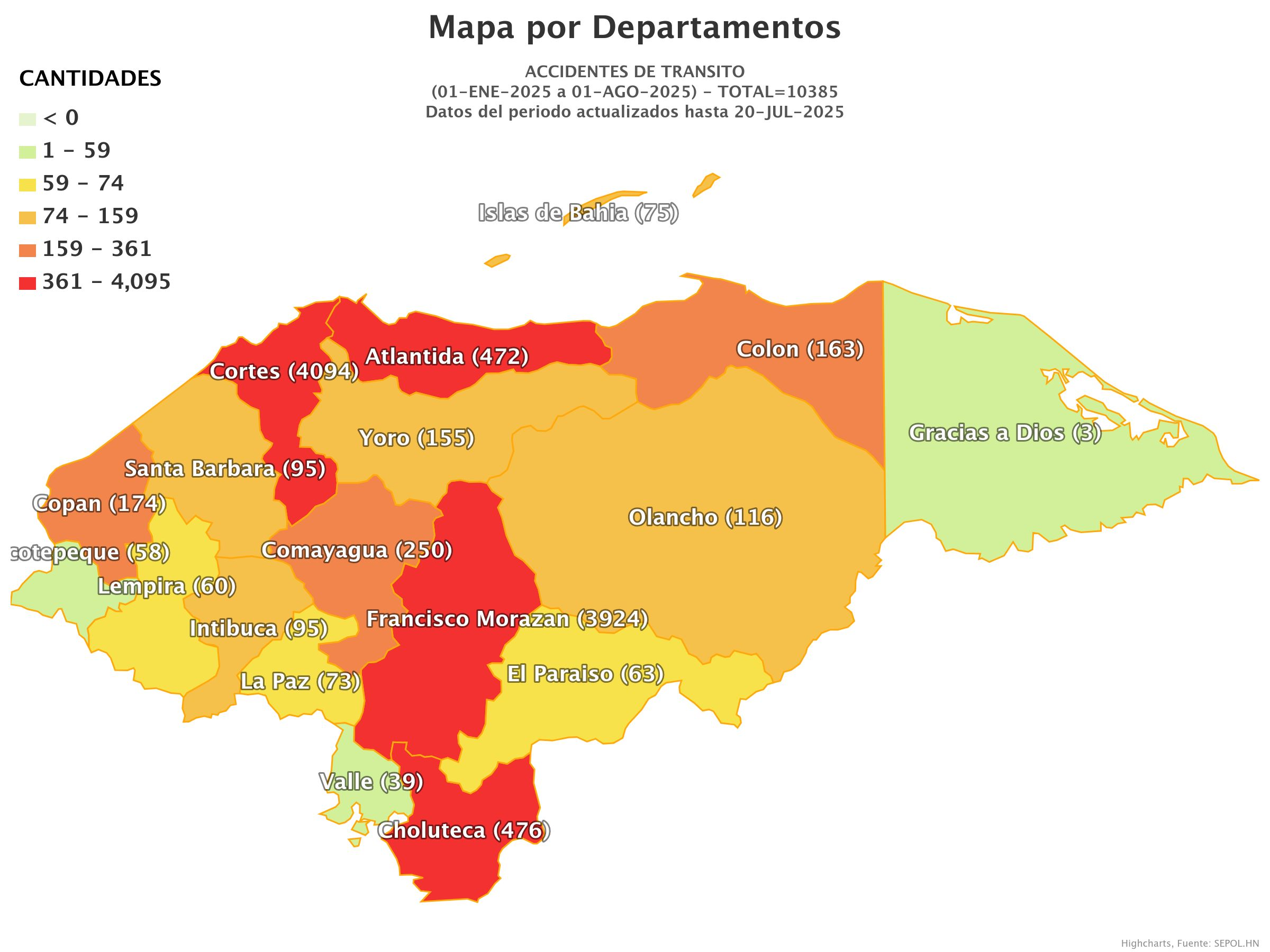 Mapa de accidentes de tránsito en Honduras
