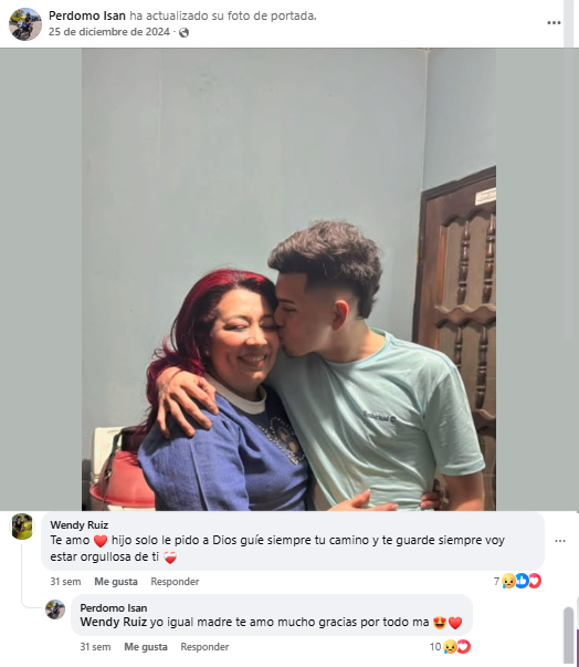 Mensaje del joven para su madre.