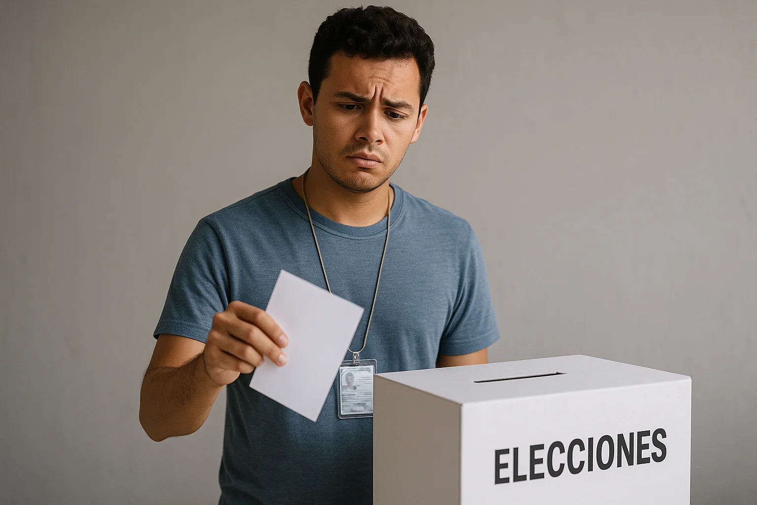 Hombre confundido votando en elecciones