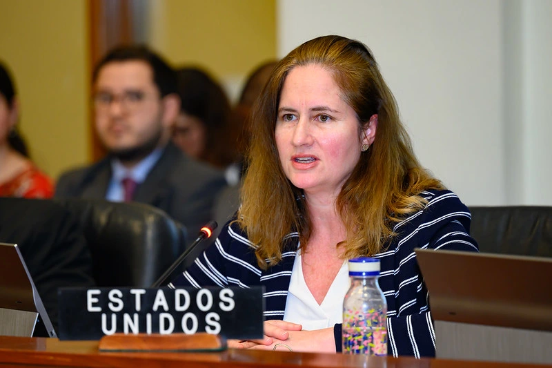 Kimberly J. Penland, Jefa Adjunta Interina de Misión de los Estados Unidos, se dirige al Consejo Permanente de la OEA, 19 de marzo de 2025.
