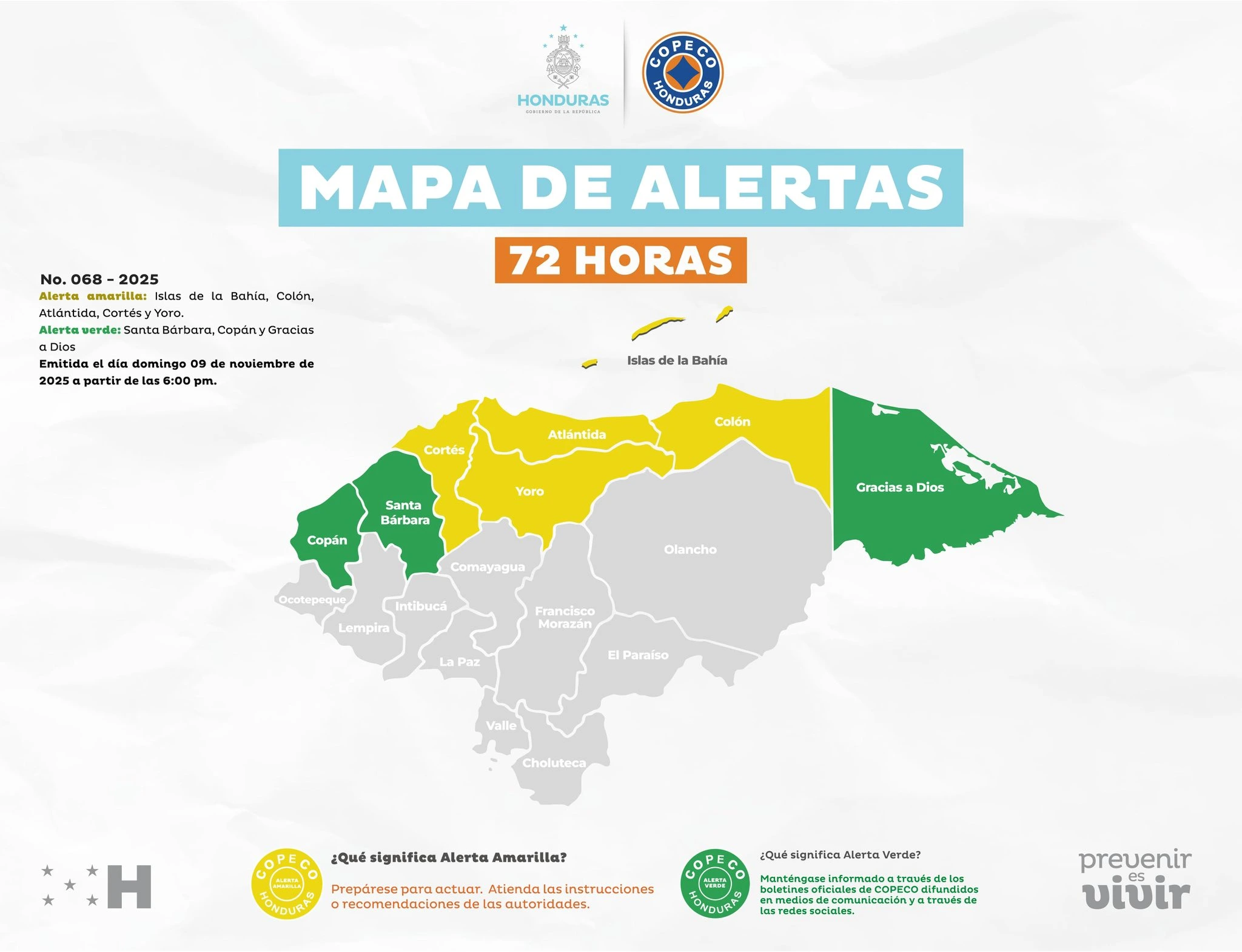 Copeco declara alerta amarilla y verde en ocho departamentos por frente frío. Foto: cortesía