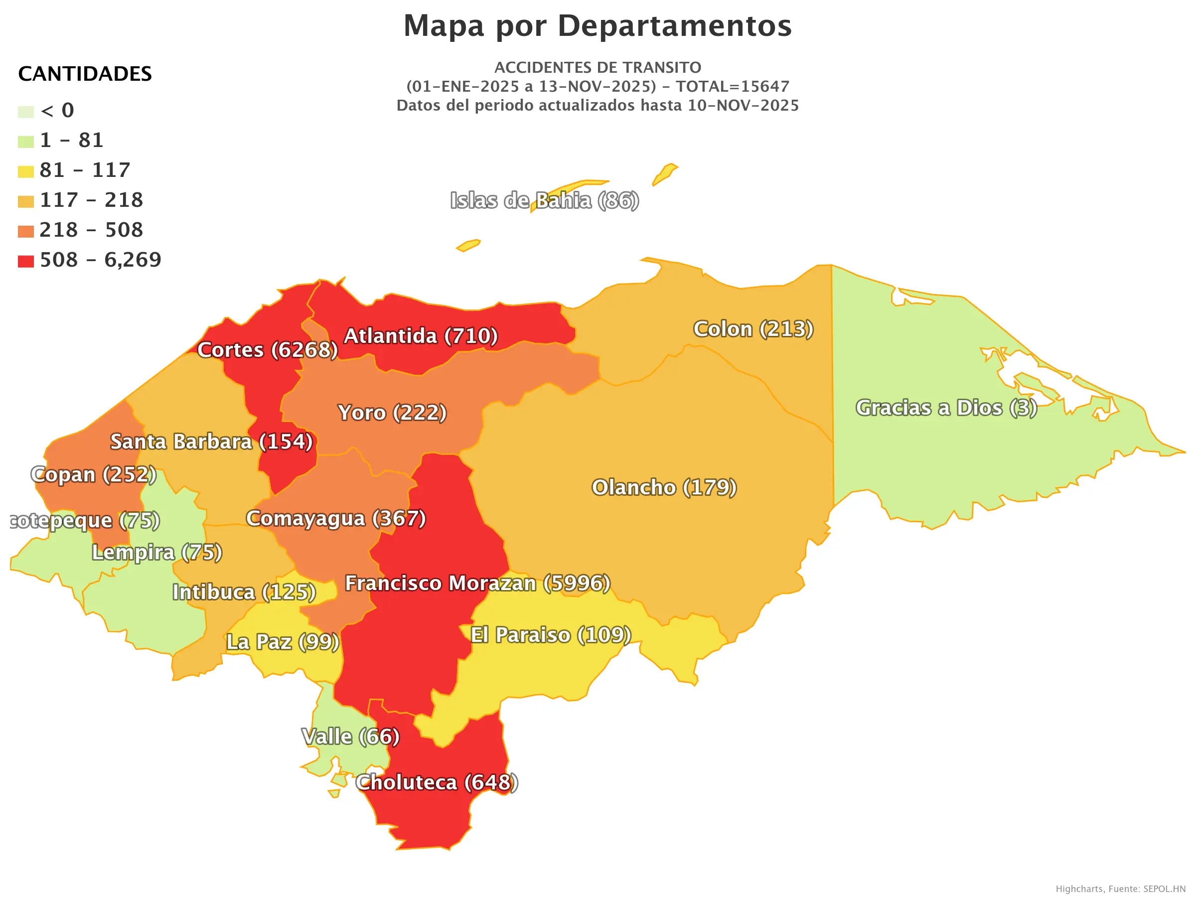 Mapa de accidentes de tránsito en Honduras 