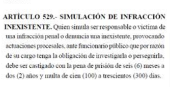 Código Penal de Honduras sobre Simulación de infracción inexistente