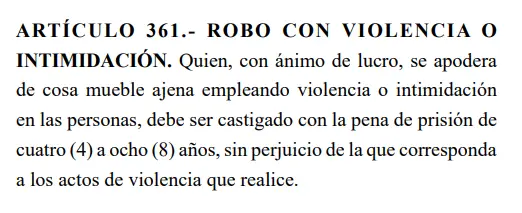 Código Penal sobre el delito de robo con violencia o intimidación