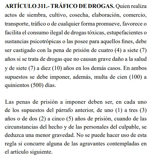 Código Penal sobre el delito de tráfico de drogas