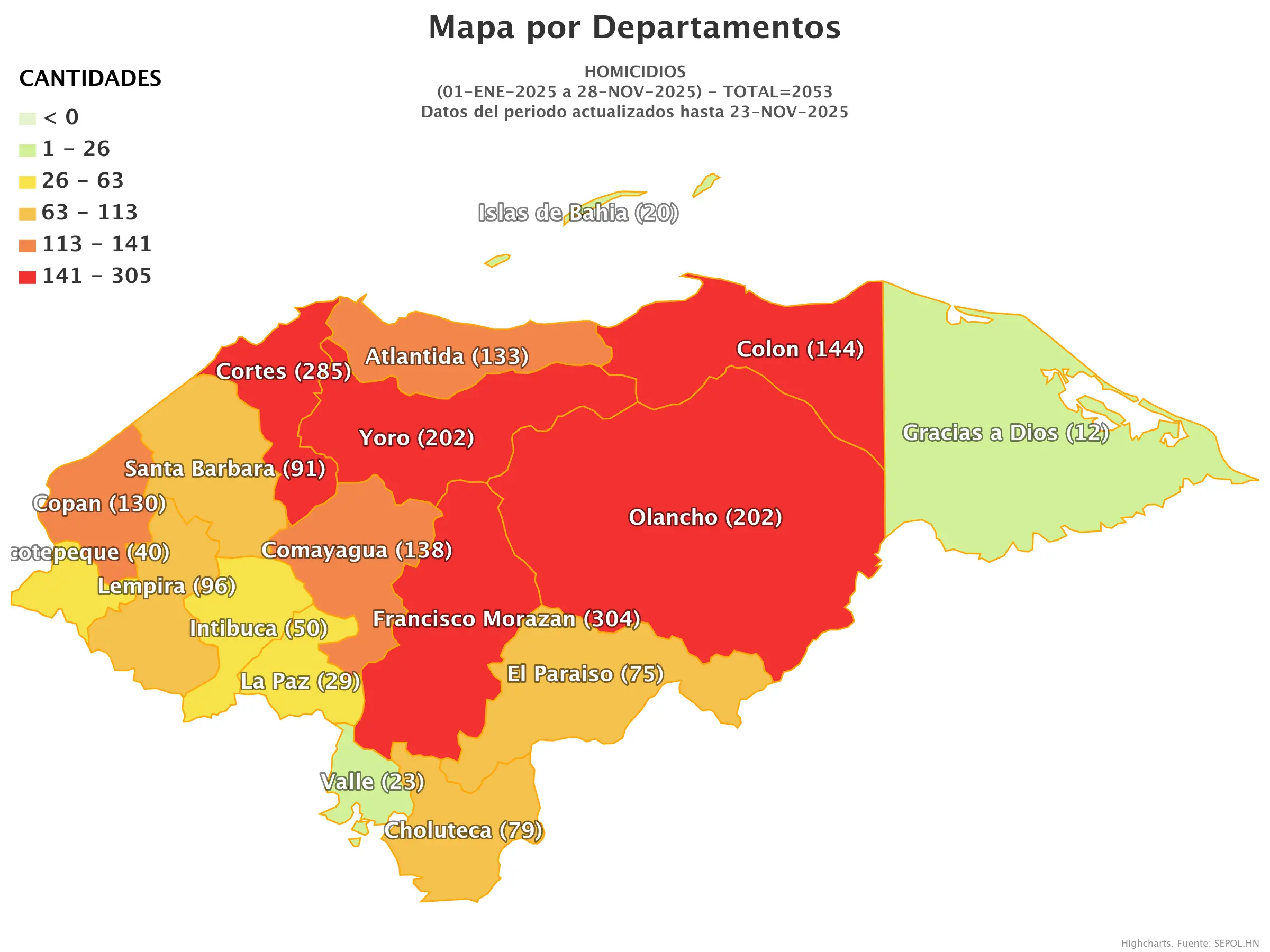 Mapa de homicidios en Honduras
