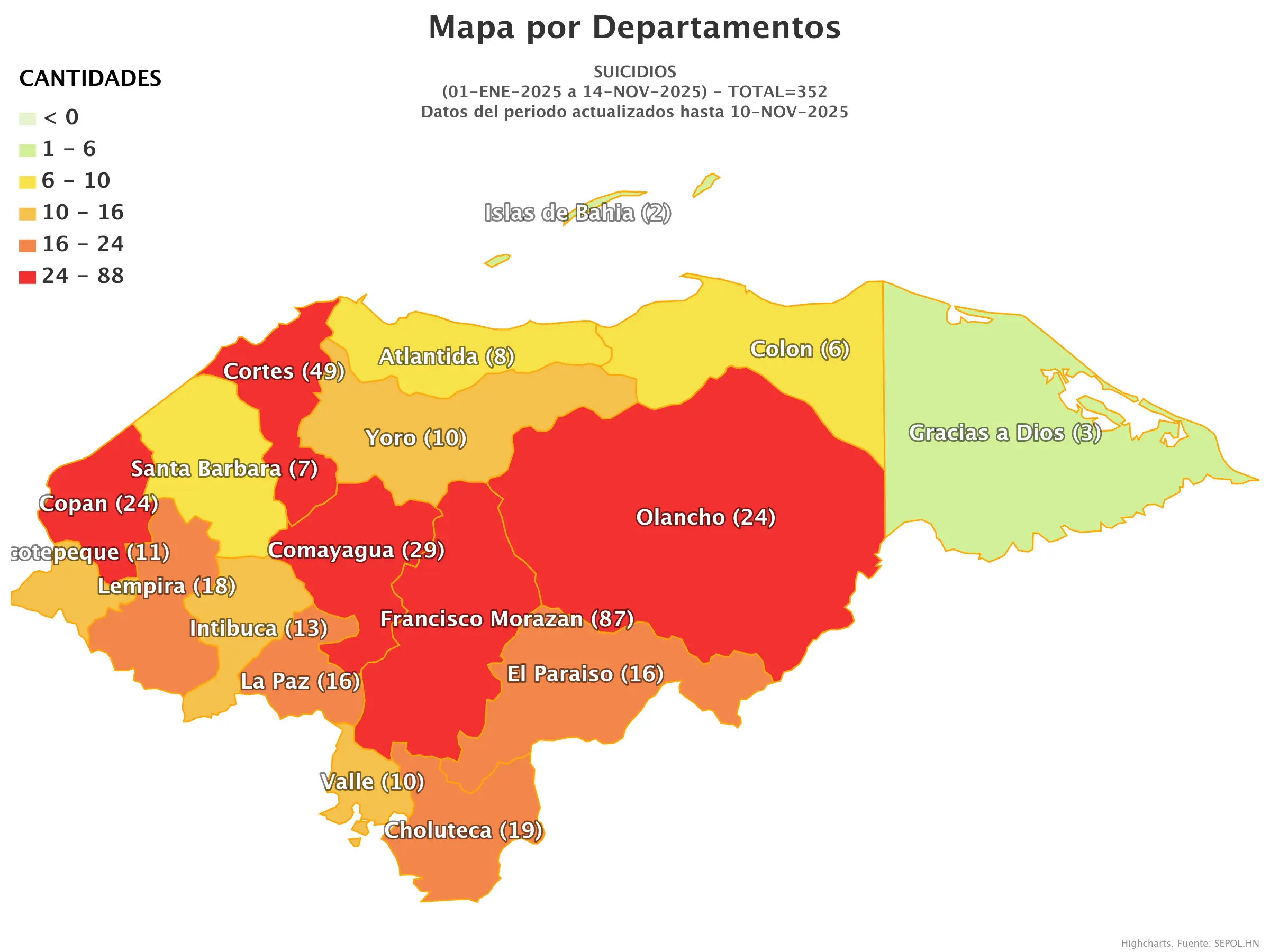 Mapa de suicidios en Honduras