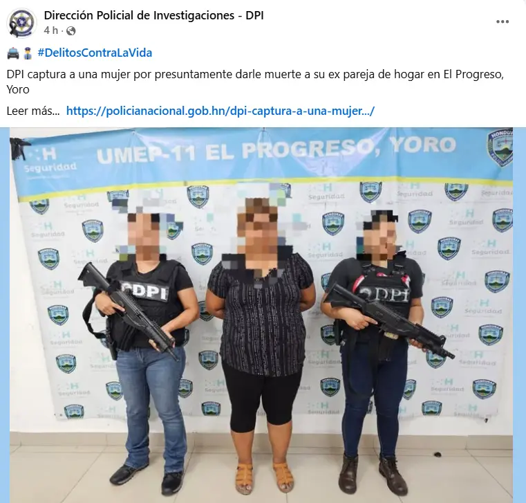 Foto de la hondureña detenida porque mató a su expareja