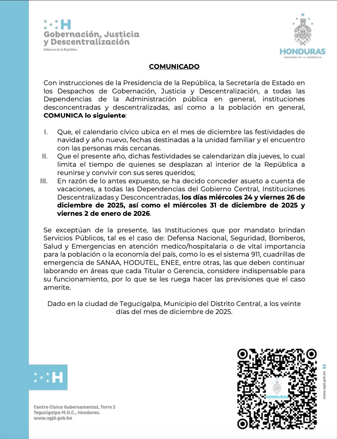 comunicado de gobernación 